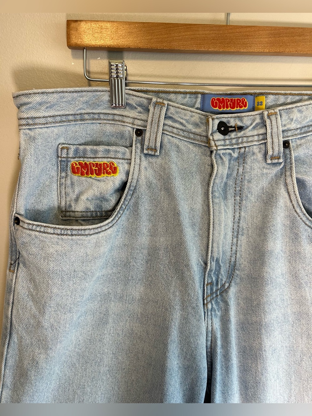 Empyre Skate Jeans 32X30 Men’s Relaxed Loose Fit Blue Light Wash Denim Logo EUC - Picture 5 of 12